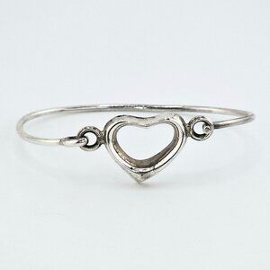 Vintage Mexico Sterling Silver Heart Hook Bangle | .925 | Handcrafted